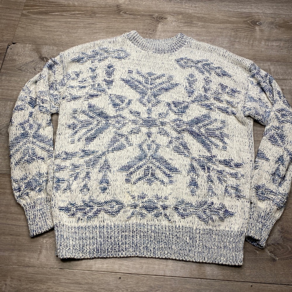 Peconic Bay Traders Sweater Mens XL Blue White Cotton Knit Vintage USA Made